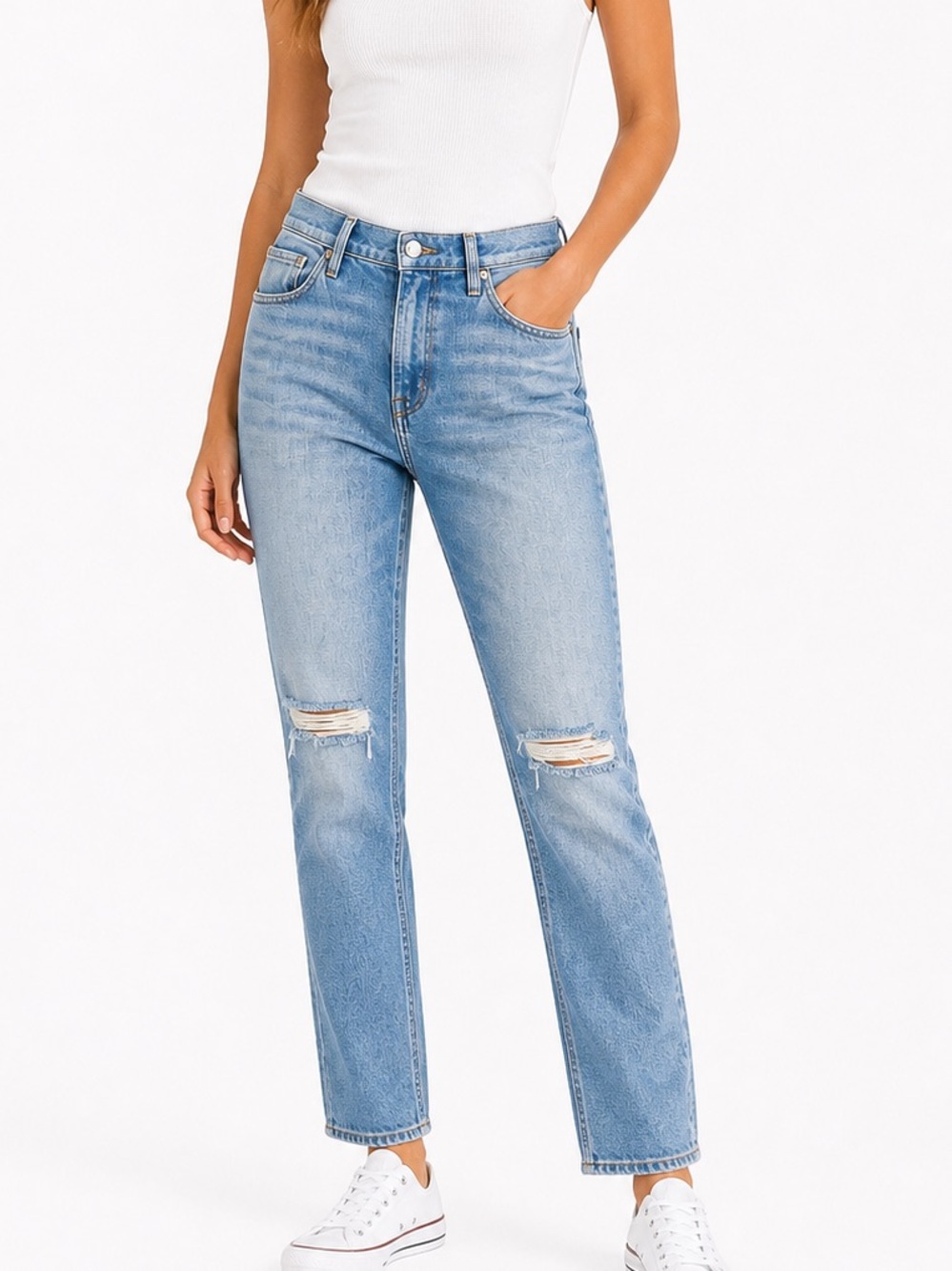 Hudson Jeans Womens Size 26 Distressed Straight Leg Light Wash Denim 💛
